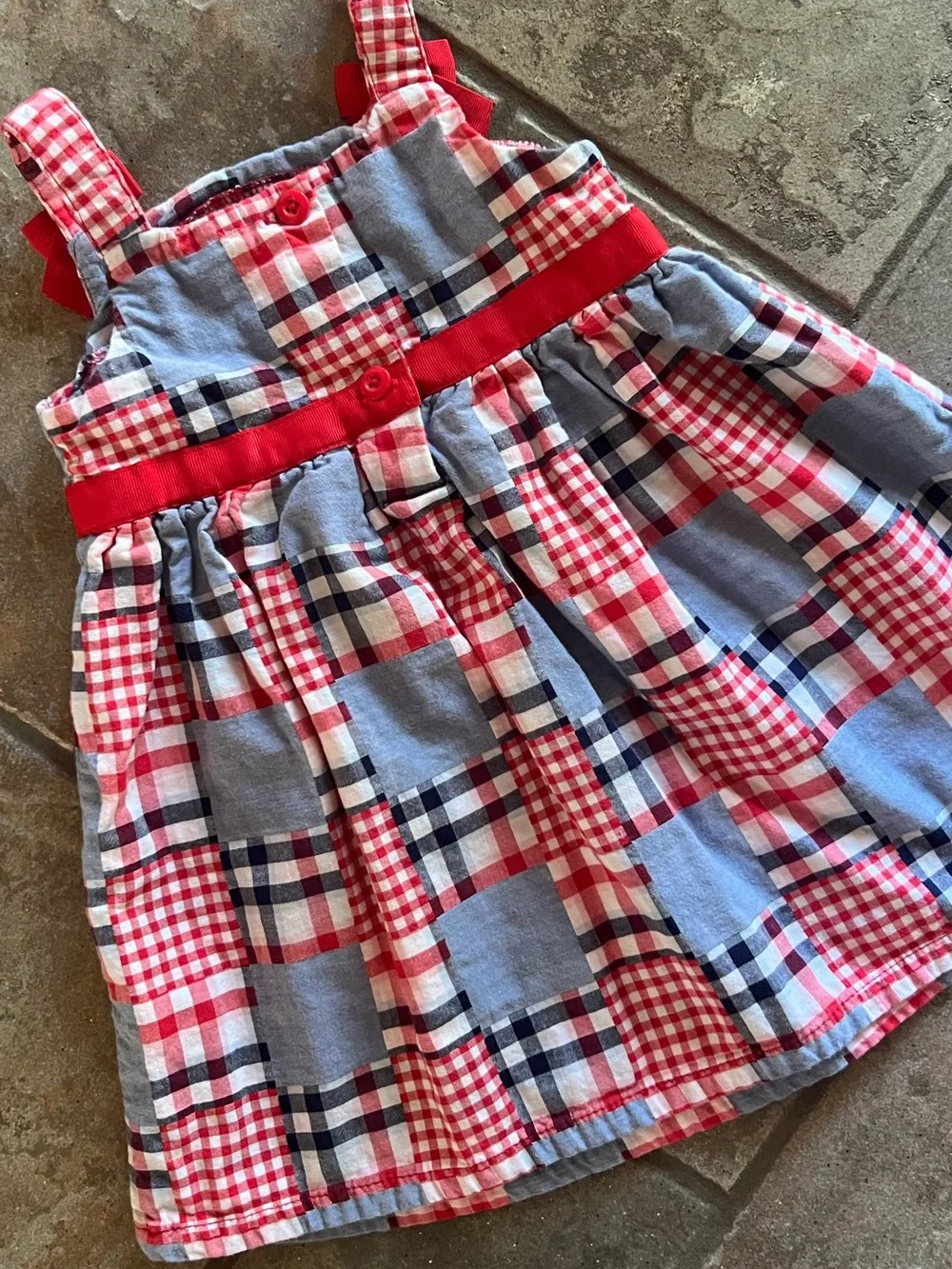 🎉5/$20🎉GYMBOREE Red, White & Blue Plaid Sundress with Bows-18-24M